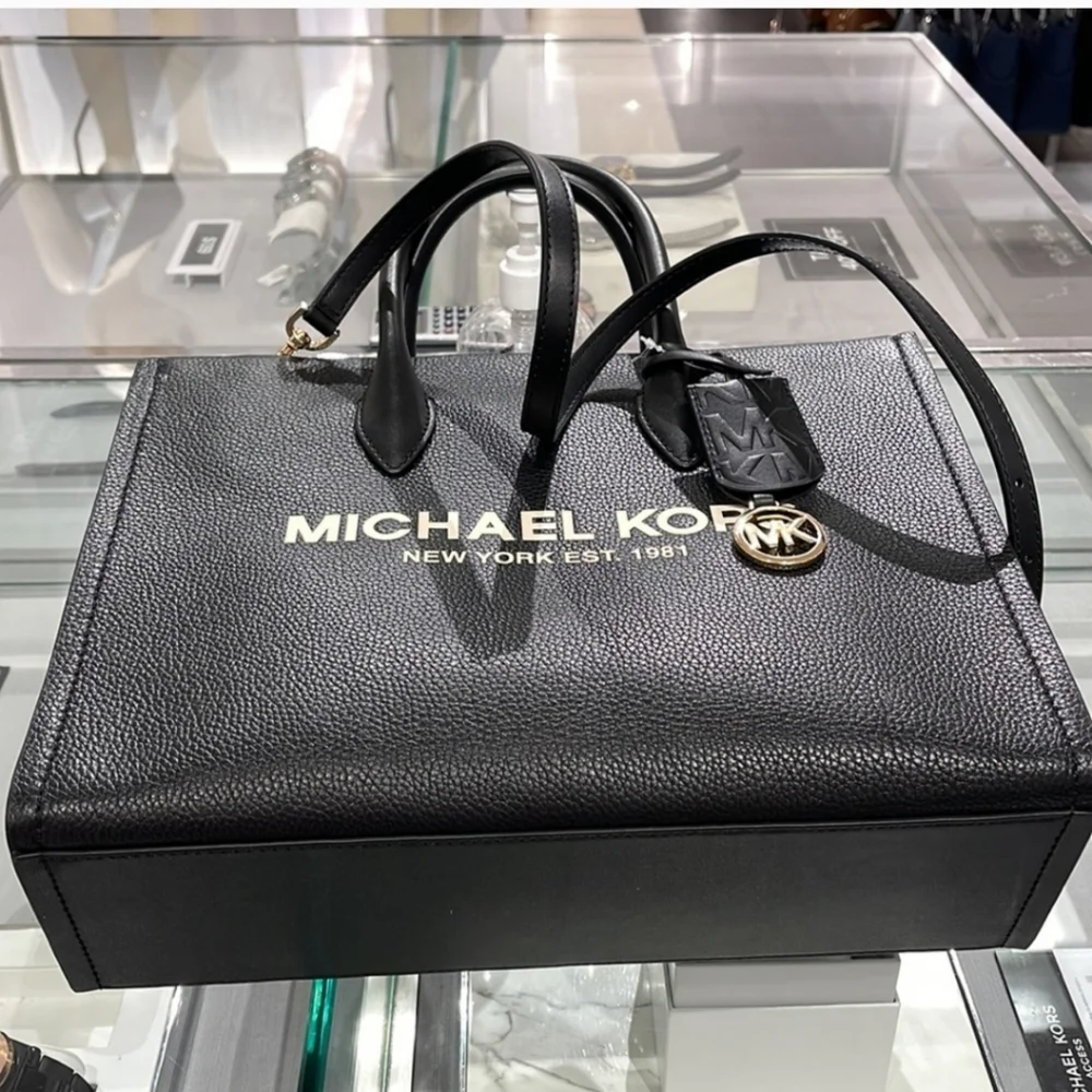 Michael Kors Medium Mirella  Tote Bag Black Embossed Leather NWT - Picture 8 of 16